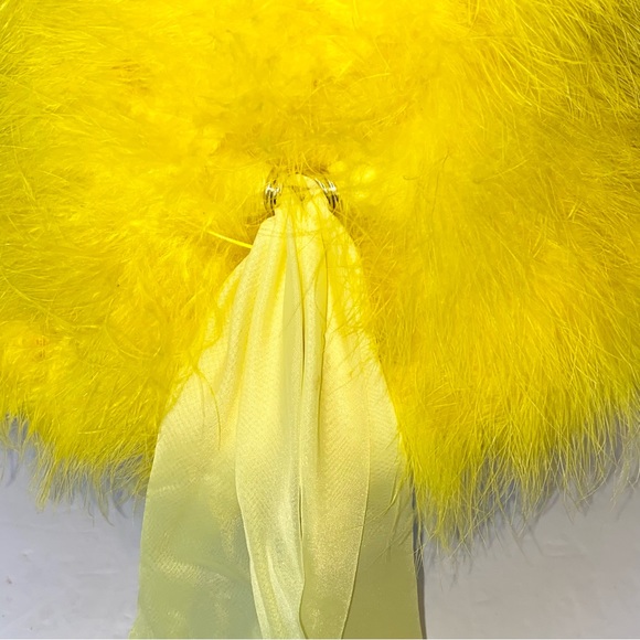 Vintage 1960s Happy Cappers Marabou Feather MCM Retro Mod Straw Hat - Yellow - Picture 7 of 10